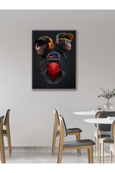 KEMSON Three Monkeys Uv Print Wall Painting I Have Not Seen, I Have Not Heard, I Don'T Know Single Painting