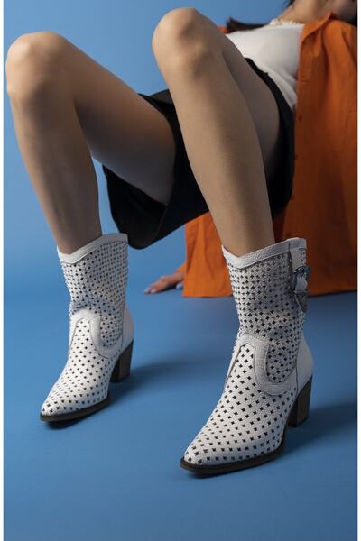 PASSAGE SHOES 8013 Γυναικείες καλοκαιρινές μπότες από γνήσιο δέρμα με αγκράφα στο πλάι