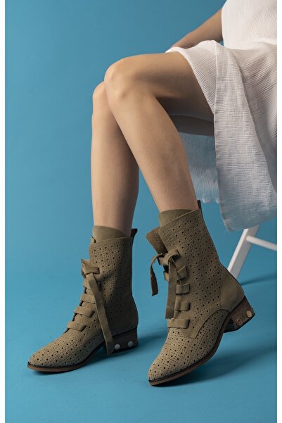 PASSAGE SHOES 8011 Γυναικείες καλοκαιρινές μπότες με κορδόνια από γνήσιο δέρμα σουέτ