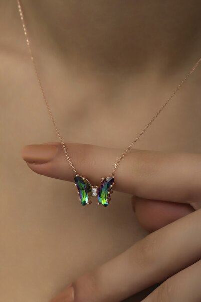 Nereze 925 Ayar Gümüş Mistik Topaz Taşlı Kelebek Kolye