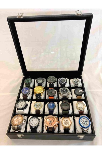 Kelepir Fırsatlar Special Wristwatch Storage Box for Men 20 Pieces Watch Organizer Leather Box with Glass Lid