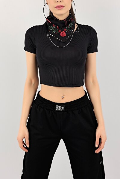 Modaimza Bluză crop din twill neagră