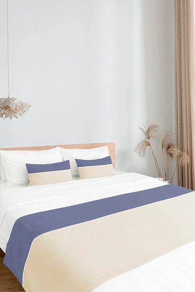 RİTMOHOME Σετ μαξιλαριών κρεβατιού & εσωτερικής επένδυσης διπλής κρεμάστρας κρέμα/μπλε ινδικό, προίκα, κάλυμμα κρεβατιού