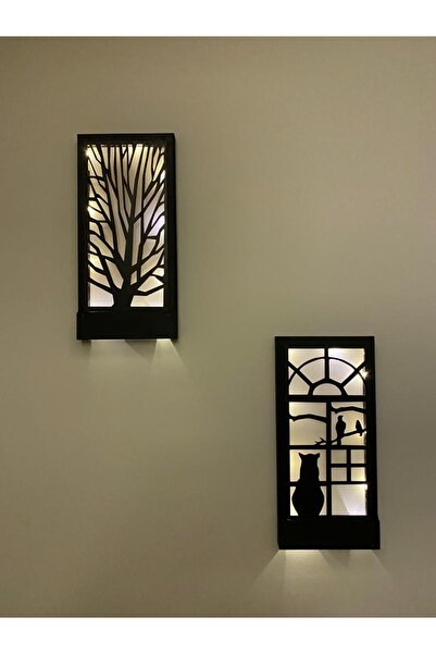 MSAĞWOODS 2'li Piller Dahil Peri Ledli Duvar Süsü Masif Ahşap 18x36 Tablo Gec...