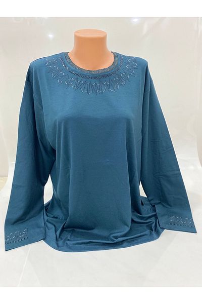 BURSPA Χτενισμένη βαμβακερή μπλούζα Mother's Combed Cotton με άνετο κομμένο γιακά και μοτίβο στο άκρο του μανικιού