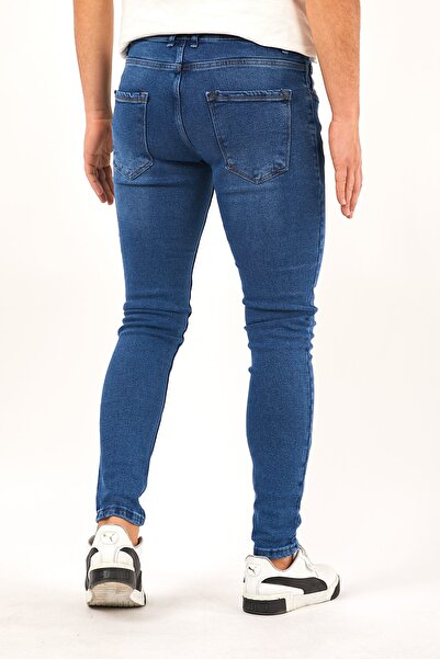 MODAMESTO Erkek Mavi Slim Fit Likralı Dar Paça Kot Pantolon