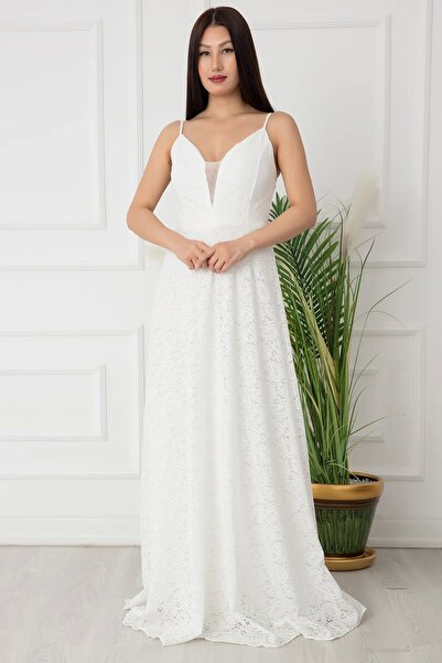 PULLIMM Μακρύ βραδινό φόρεμα με λουράκι με δαντέλα 13337