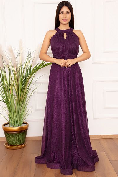 PULLIMM Rochie de seară lungă cu sclipici cu decolteu C 13320