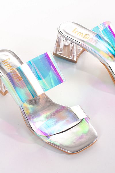 irmona Marine Hologram Pattern - Papuci transparenti cu toc mic