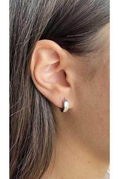 TREND COLLECTİON Ikili Siyah Gümüş Renk Delikli Kulaklar Için Unisex Halka Küpe