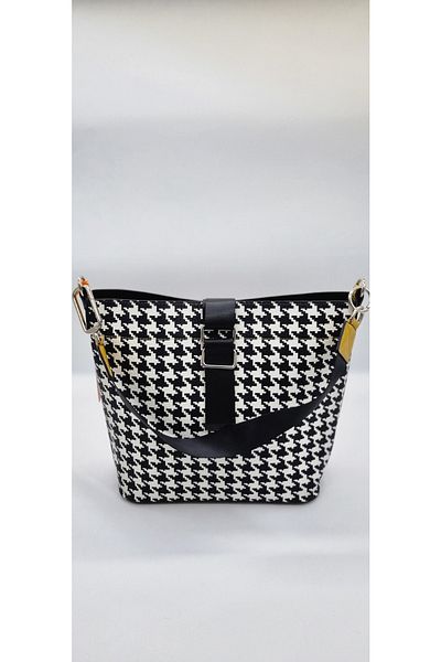 DSN Houndstooth Pattern Tan Hand and Shoulder Bag