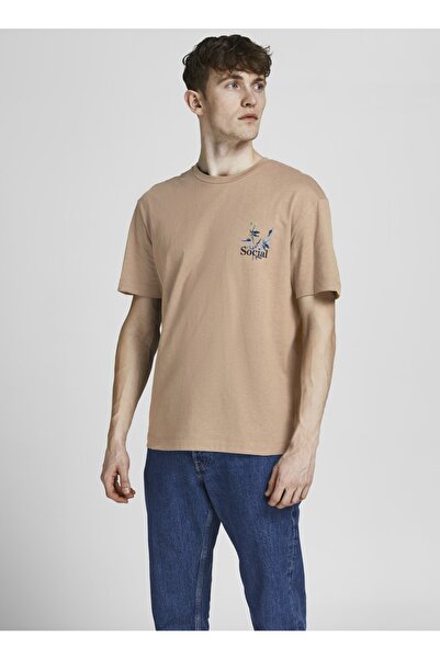 Jack & Jones 12205878_jorflows Tee Ss Crew Neck Bisiklet Yaka Relaxed εκτυπωμένο καφέ ανδρικό μπλουζάκι
