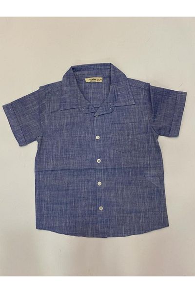Çikoby Boy's Navy Blue Short Sleeve Linen Shirt