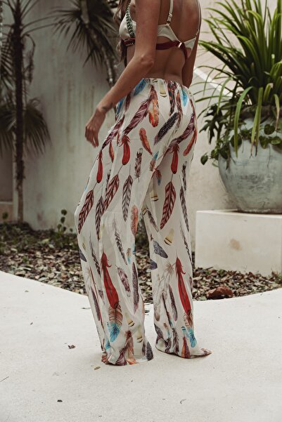 Genel Markalar Cream Feather Plaj Pantolon - Be Tulum Collection