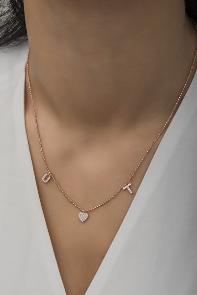 klas gümüş Kişiye Özel Kalp Figürlü Ve Harfli Kolye-925 Ayar Gümüş