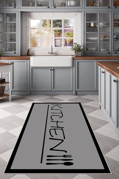 on the clouds Gri Kitchen Yazılı Yıkanabilir Kaymaz Taban Leke Tutmaz Modern ...