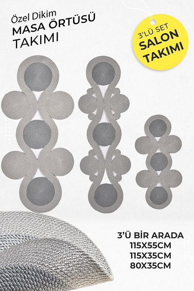 Natural Dowry 3 in One Gray Color Luxury Living Room Set Tablecloth Set Dowry Set Endless Set