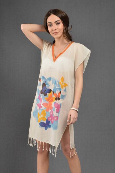 Dosimira Colorful Butterflies Pattern 100% Cotton Collar Pareo / Beach Dress