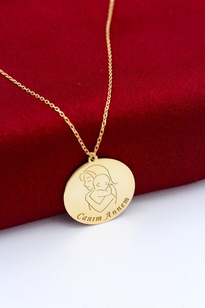 Silver And Silver Kadın Sarı Anne Çocuk Sarılırken Canım Annem Yazılı Plaka 9...