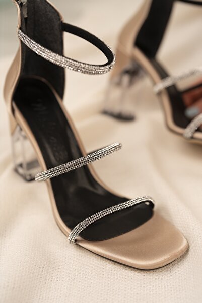 Moda Değirmeni Γυναικεία πέτρινα διαφανή παπούτσια με τακούνι Md1112-119-0001