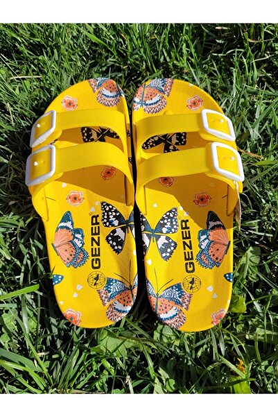MODA SENİ Gezer Women's Yellow Butterfly Non-Slip Beach Sea Pool Slippers Non-Slip Slippers Adjustable with Buckle