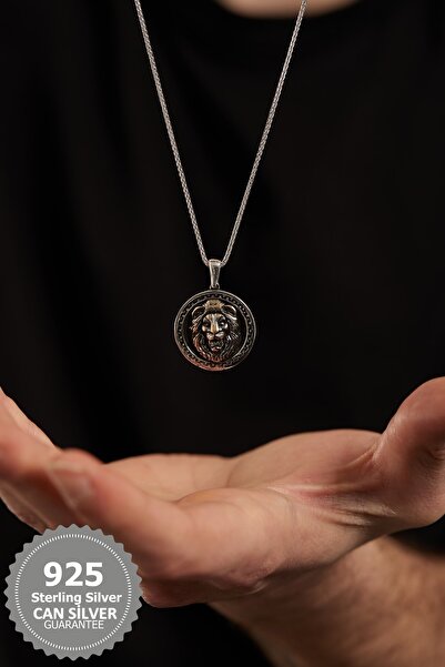 CAN SİLVER 925 Ayar Aslan Figürlü Özel Tasarım Gümüş Erkek Kolye