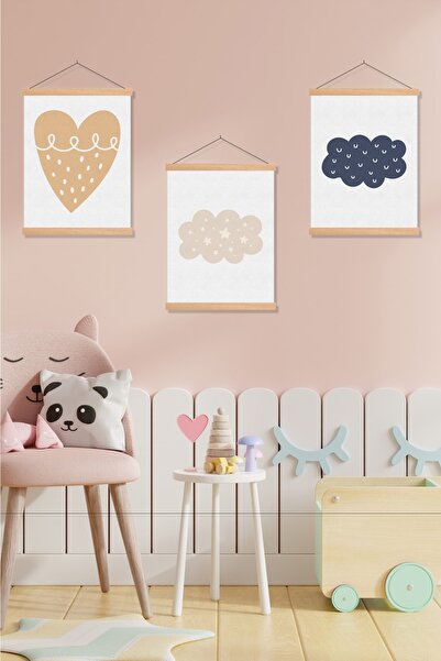 Genel Markalar Çocuk Ve Bebek Odası Kanvas Poster Tablo 3'lü Set