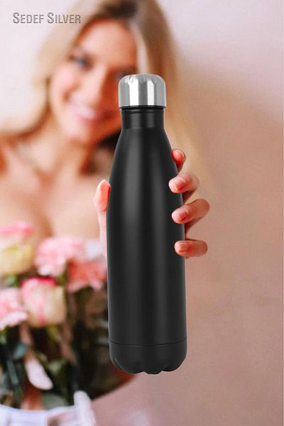 SEDEF SİLVER Double Layer Stainless Steel 500 ml Bottle Shaped Sports Flask Mug Thermos