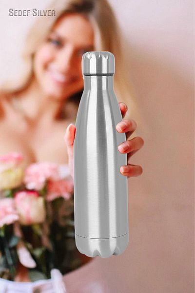 SEDEF SİLVER Bottle Shaped Double Layer Hand-Free 500 Ml Bottle Type Steel Thermos