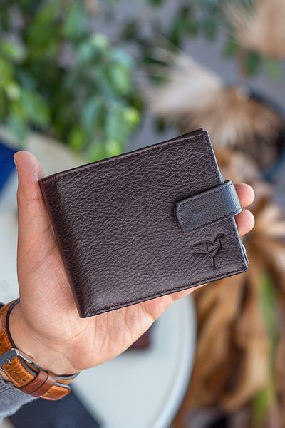 Garbalia Chelsea Genuine Leather Brown Men's Wallet with Placket and Zipper Coin Compartment