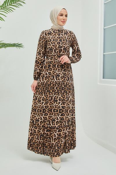 InStyle Sukienka z wiskozowym hidżabem w liście Pera - brązowa