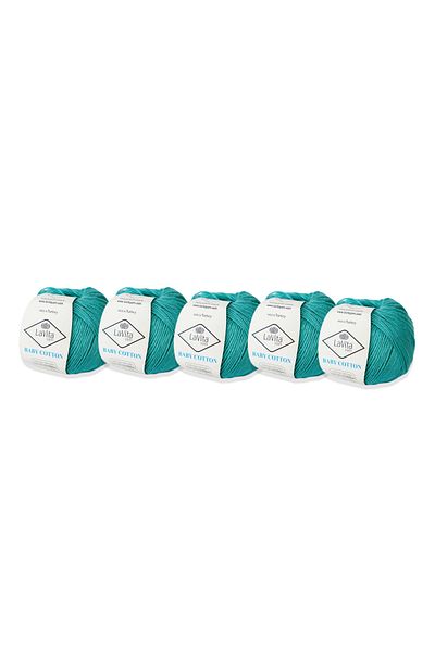LaVita Yarn Bumbac pentru bebeluși 50 gr Amigurumi, pumn, fire de tricotat manual Pachet de 5 fire Taka (SUGAR TURQUOISE-5043)