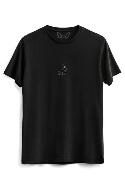 Alfa Tshirt تيشيرت أسود بطبعة أرنب حيواني