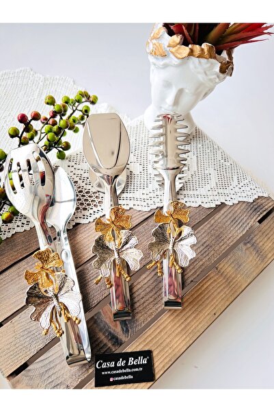 CASA DE BELLA Kelebek Figürlü Gümüş 3 Parça Maşa Servis Seti