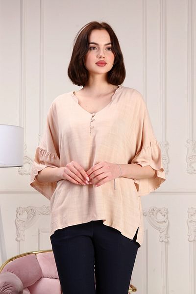 BEBE PLUS Women's Half Button Linen Blouse