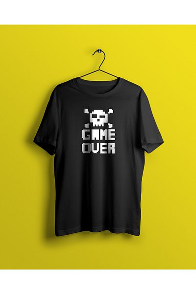YEACHY Unisex Black Game Over Printed T-shirt
