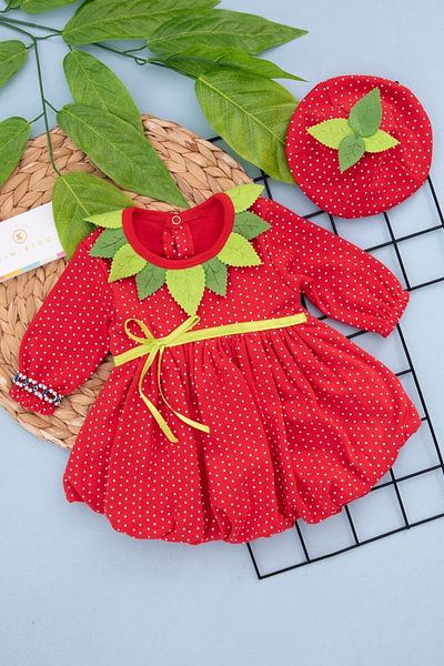 BYMURAT BABY Baby Red Hat with Bracelet Summer Strawberry Dress
