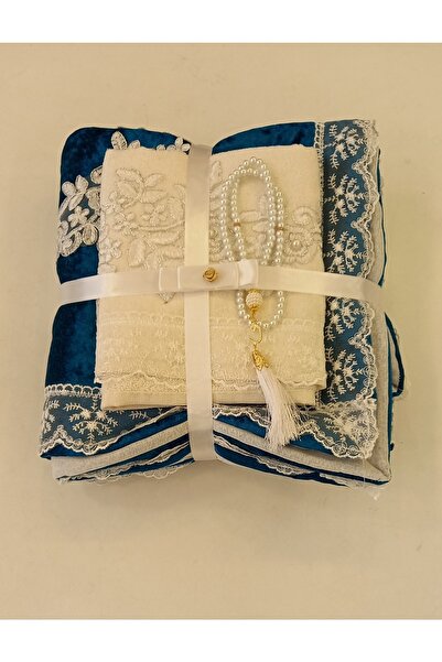 ceyizimdekor 3 Parça Petrol Mavisi Hediyelik Çeyizlik Seccade Seti