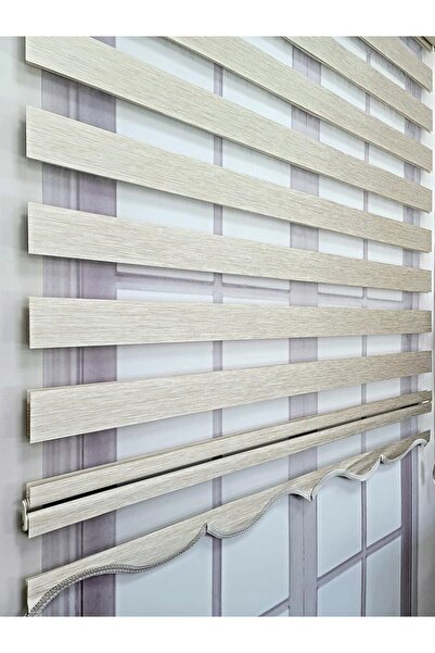 BBB Krem Bambu Kumaş Zebra Stor Perde Sert Plastik Kasalı