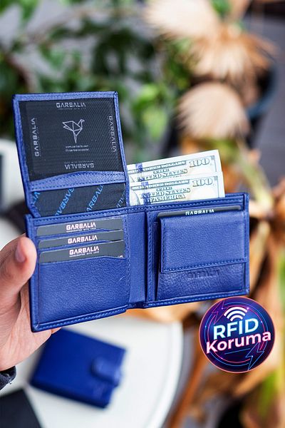 Garbalia Jackson Genuine Leather Rfid Blocking Dark Blue Wallet with Coin Compartment