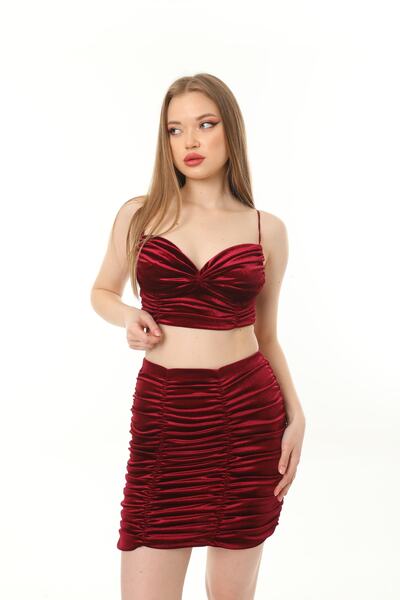 Banabu Kadife Büzgülü Büstiyer