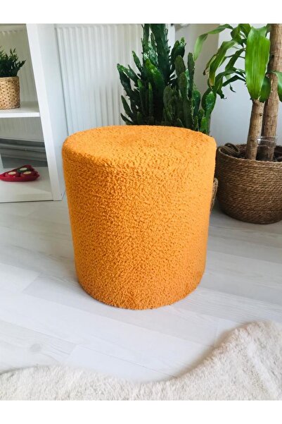 WEBPANYA Handmade Turuncu Tedy Kumaş Silindir Dekoratif Pufidik Puf Bench