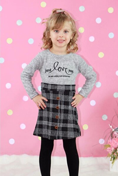 Sparrow Laurel Kız Çocuk Ekoseli Yazı Baskılı Elbise
