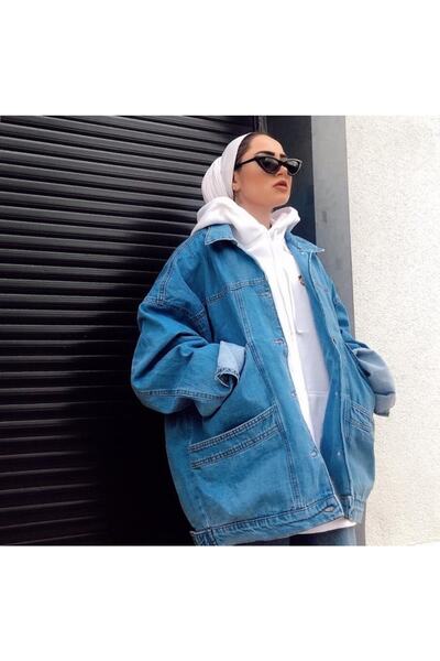 Qeysa Kadın Wintage Oversize Kot Ceket