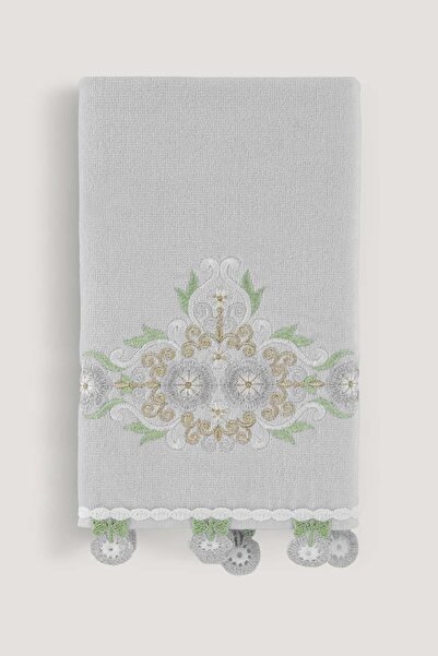 Arliva Home Alıze Kadıfe Nakıslı Çeyız Havlusu Grı 50x85