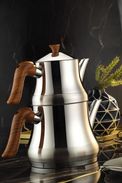 Lines Naz Ahşap Kulplu Paslanmaz Çelik Çaydanlık Mini Boy