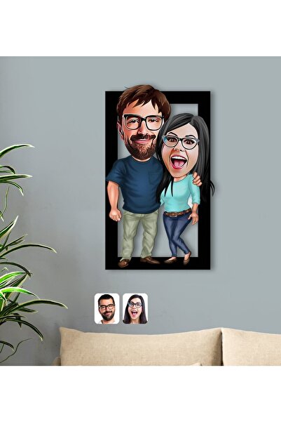 Bk Gift Kişiye Özel Sevgililer Karikatürlü 3d Ahşap Tablo-109