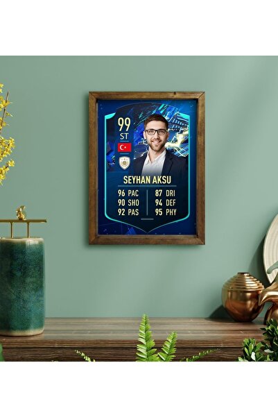 Bk Gift Kişiye Özel Doğal Masif Ahşap Çerçeveli Tablo 30x40cm Futbolcu Kartı-8