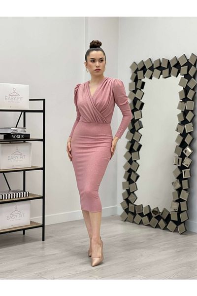 giyimmasalı Glitter Pencil Dress - Powder