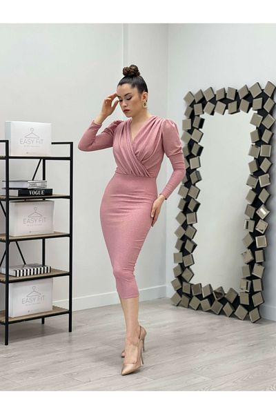 giyimmasalı Glitter Pencil Dress - Powder